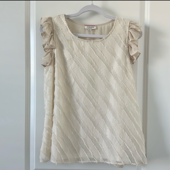 ANDREE BY UNIT | Ruffle Sleeveless Top | Cream | Size M - Picture 1 of 10